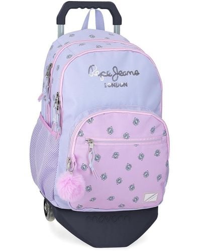Pepe Jeans Becca Double Compartment School Backpack With Purple Trolley 32 X 46 X 22 Cm Polyester 32.38l