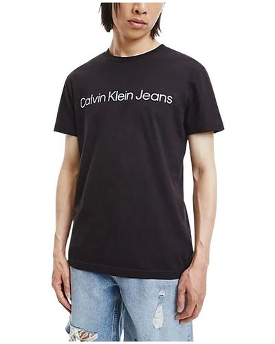 Calvin Klein Mixed Institutional Grey UK for Knit S/s Logo Grey Lyst Men | Tee Tops in