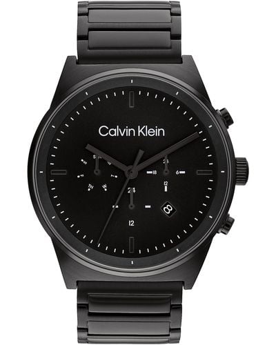 Calvin Klein Orologio analogico multifunzione al quarzo da uomo Collezine CK Impressive con cinturino in acciaio inossidabile o in pelle Nero