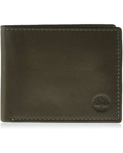 Timberland Leather Wallet With Attached Flip Pocket Travel Accessory-bi-fold - Green