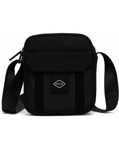 Replay Black Logo Fabric Shoulder Bag With Flap