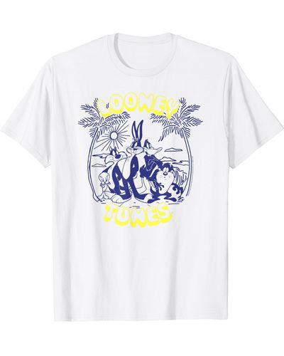 Amazon Essentials Looney Tunes Tropical Paradise Beach Scene T-shirt - White