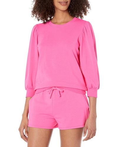 The Drop Leona Short Puff Sleeve Crew Neck French Terry Sweatshirt - Pink
