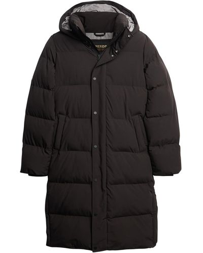 Superdry Longline Hooded Puffer Coat Jacke - Schwarz
