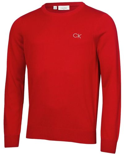 Calvin Klein Mens Round Neck Golf Jumper - Red - M