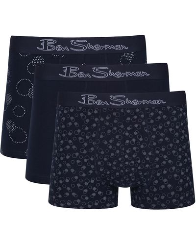 Ben Sherman Boxer Shorts In Navy/white/patterned | Cotton Trunks With Elasticated Waistband Briefs - Blue