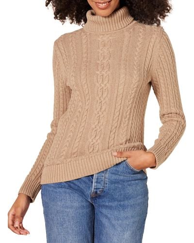 Amazon Essentials Fisherman Cable Roll-neck Jumper - Natural