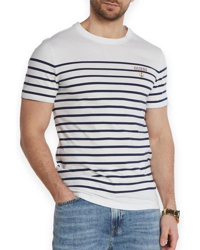 Guess T-shirt Short Sleeve Cn Yd Striped Tee - White