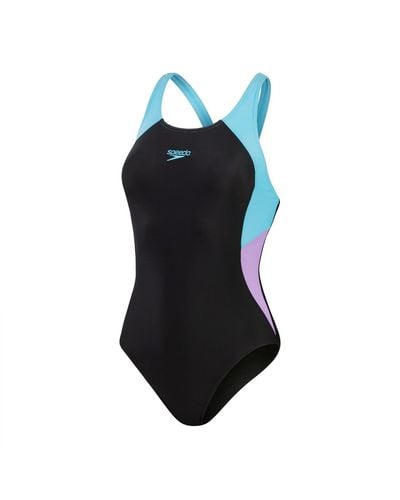 Speedo S Colourblock Splice Muscleback Swimsuit Black/purple/blue 34