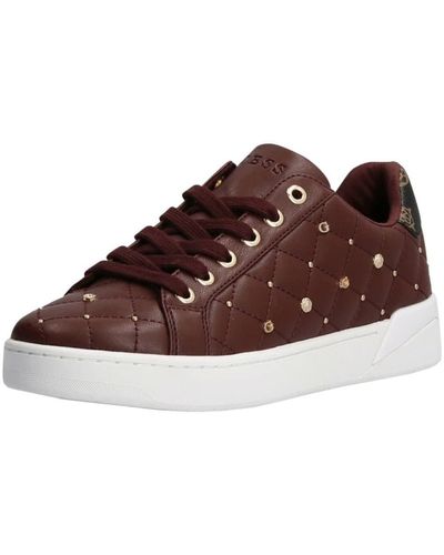 Guess Reea Burgundy Gold S Leather Trainers - Multicolour