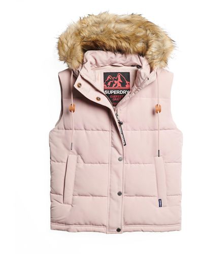Superdry Everest Faux Fur Puffer Gilet Jacket - Pink
