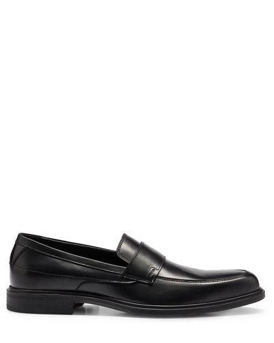 HUGO S Kerr Loaf Nappa-leather Loafers With Stacked Logo Trim Size 10 - Black