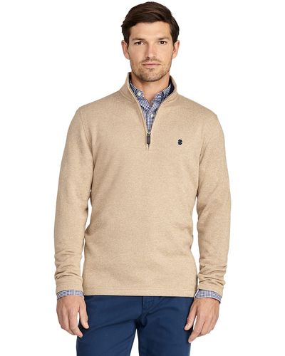 Izod Advantage Performance Quarter Zip Sweater Fleece Solid Pullover - Natural