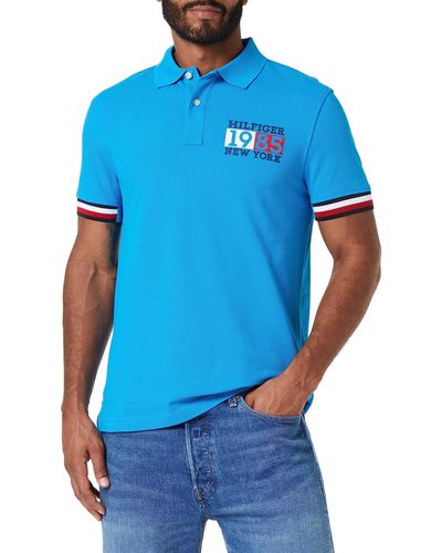 Tommy Hilfiger Polo ches Courtes New York Flag Slim Fit - Bleu