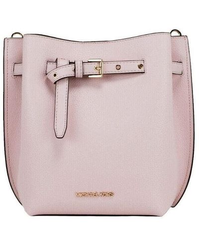 Michael Kors Emilia Small Powder Blush Pebble Leather Bucket Messenger Handbag - Zwart