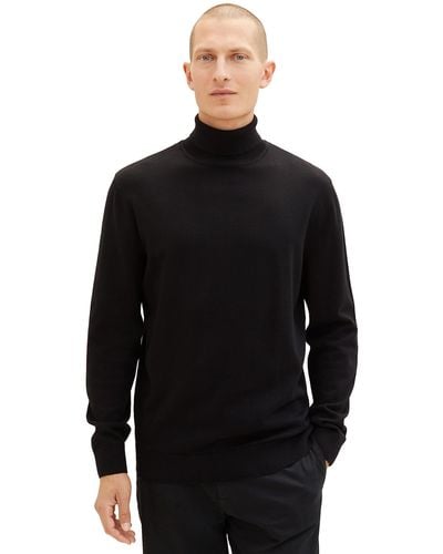 Tom Tailor 1038202 Basic Rollkragen-Pullover aus Baumwolle - Schwarz