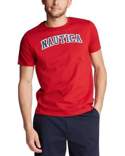 Nautica Mens Short Sleeve 100% Cotton Classic Logo-series Graphic-tee T Shirt - Red