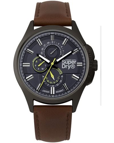Superdry Multi Zifferblatt Quarz Uhr mit Leder Armband SYG258BRB - Blau