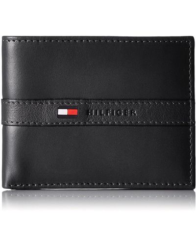 Tommy Hilfiger Leather Cambridge Passcase Wallet With Removable Card Case,Black, - Noir