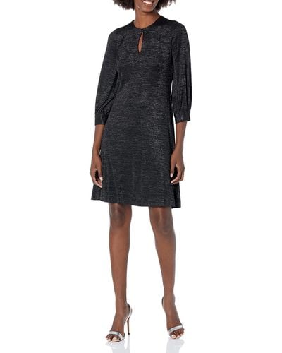 Calvin Klein Three Quarter Sleeve Dress With Keyhole Neckline - Black