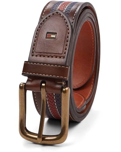 Tommy Hilfiger Pour des hommes Harnais Boucle 35mm Bord Cousu Ceinture - Marron