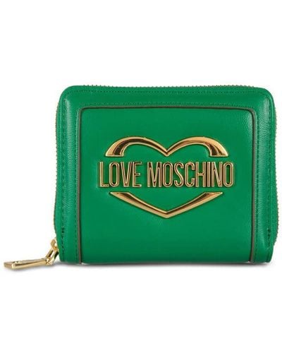 Love Moschino Reißverschlussbrieftasche mit kartenhaltern,kompakte reißverschluss-geldbörse mit kartenfächern - Grün
