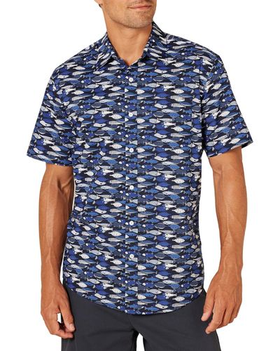Amazon Essentials Camicia a iche Corte con Stampa Button-Down-Shirts - Blu