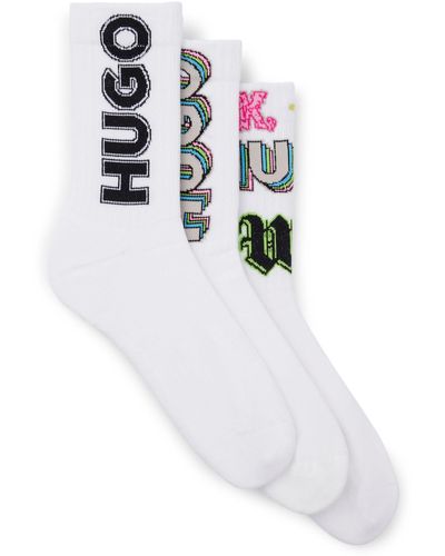 HUGO S 3p Qs Stickerbomb Cc Three-pack Of Cotton-blend Short Socks With Logos - White