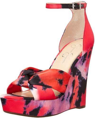 Jessica Simpson Tyssie Ankle Strap Wedge Sandal - Red