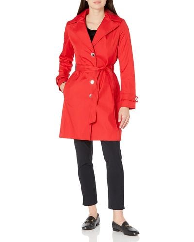 Calvin Klein Single Breasted Belted Rain Jacket With Removable Hood - Red