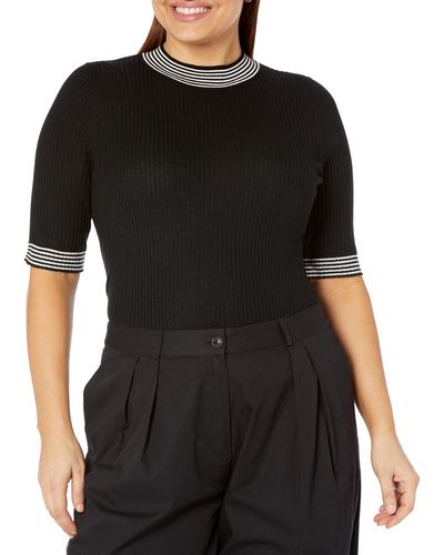 The Drop Winona Striped Mock Neck Ribbed Sweater Pullover - Schwarz
