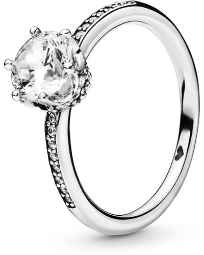 PANDORA Signature Sterling Silver Sparkling Crown Cubic Zirconia Solitaire Ring - Metallic