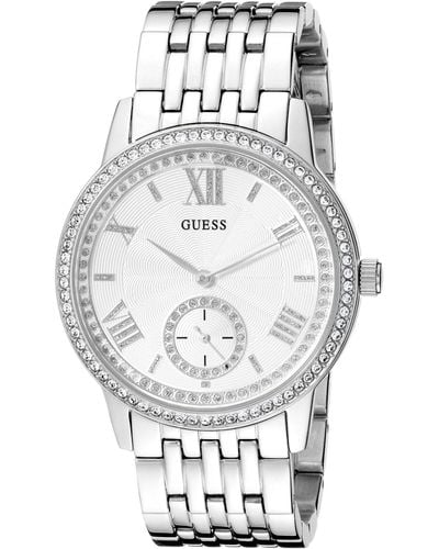 Guess U0573l1 Classic Silver-tone Watch With Genuine Crystals - Grey