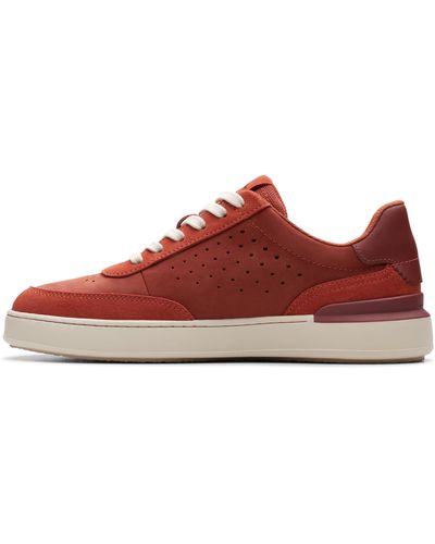 Clarks Courtlite Run Nubuck Shoes In Rust Standard Fit Size 7 - Red