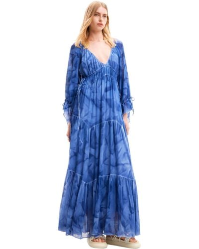Desigual Jamila Flowing Blue Boho Maxi Dress 24swvw49 Size M