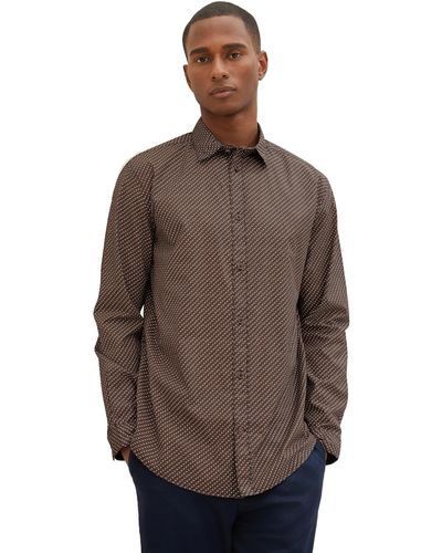 Tom Tailor Regular Fit Hemd mit Muster aus Baumwolle - Braun