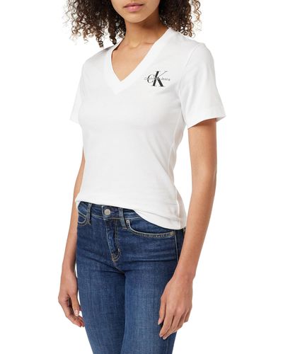Calvin Klein T-Shirt Kurzarm Monologo Slim V-Ausschnitt - Weiß
