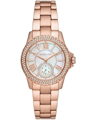 Michael Kors Watch For Everest Quartz/3 Hand Movement 33mm Case Size With A Stainless Steel Strap Mk7364 - Pink