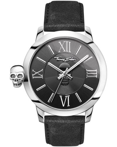Thomas Sabo Rebel With Karma Silver Stainless Steel And Black Leather Strap Men's Watch