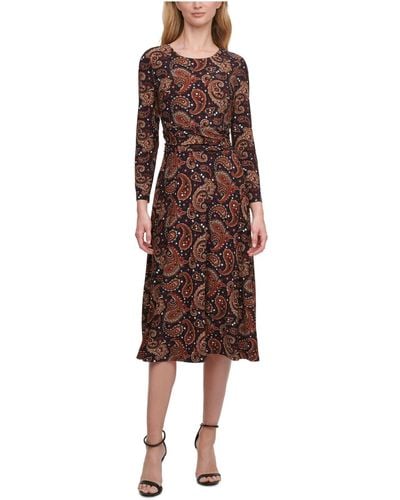 Tommy Hilfiger Dress Size 4 Paisley-print Fit & Flare - Brown
