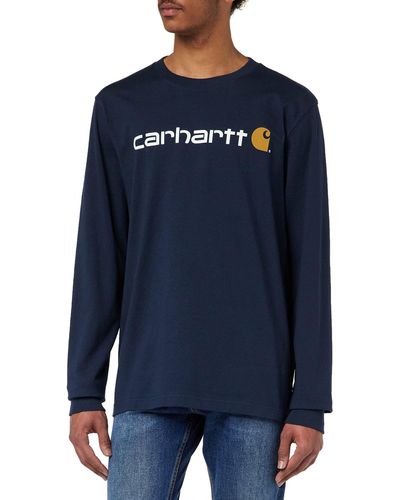 Carhartt , , Lockeres, schweres, langärmliges T-Shirt mit Logo-Grafik, Marineblau, XS