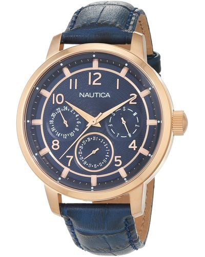 Nautica Analog Quarz Uhr mit Leder Armband NAD15523G - Blau