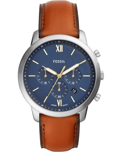 Fossil Neutra Quartz Stainless Steel And Leather Chronograph Watch - Blue