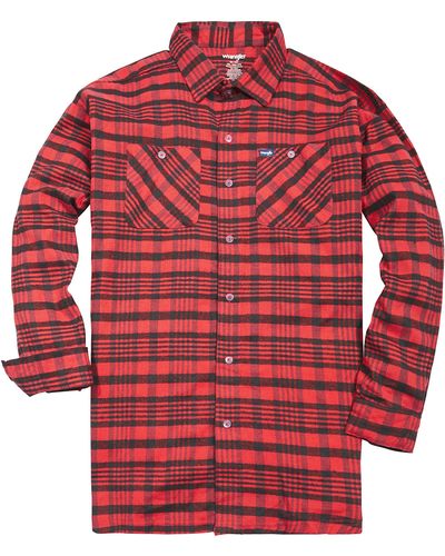 Wrangler Big And Tall Flannel Shirt For – S Button Down Plaid - Red