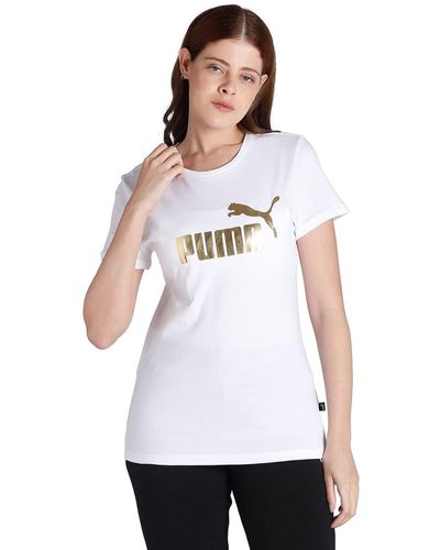 PUMA Ess+ Metallic Logo Tee T-shirt in Brown | Lyst UK