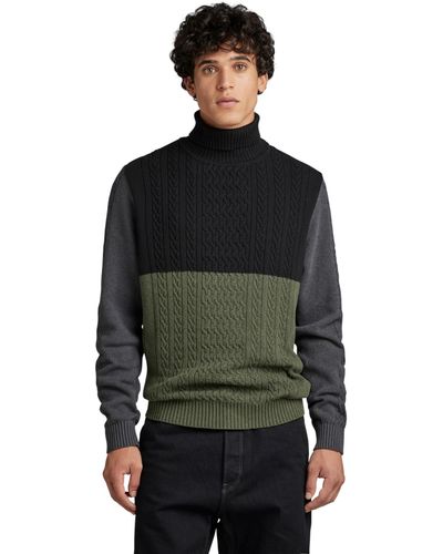 G-Star RAW Cable Color Block Loose Turtle Knit Pullover Sweater - Groen