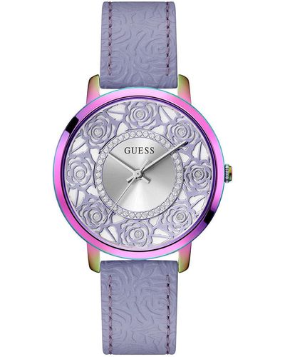 Guess Purple Strap Silver Dial Iridescent