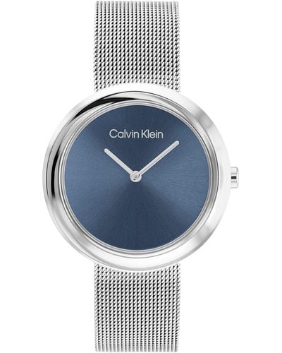 Calvin Klein Montre Analogique à Quartz pour avec Bracelet milanais en Acier Inoxydable argenté - 25200014 - Bleu