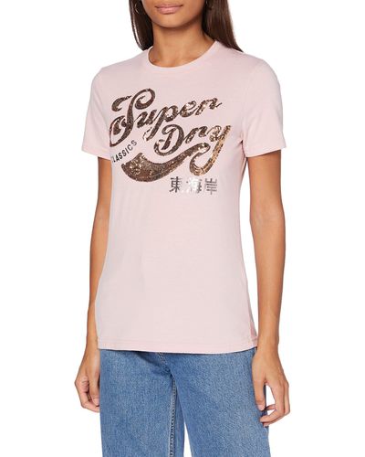 Superdry S Script Sequin Tee T-Shirt - Pink