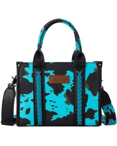 Wrangler Cow Print Tote Bag Handbags And Purses For Western Crossbody Bags For With Adjustable Strap - Blue